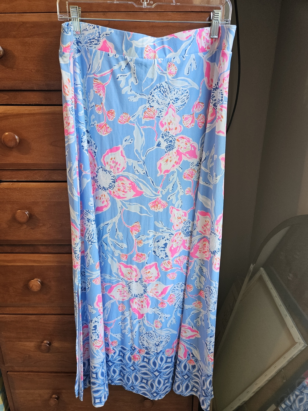 Lilly Pulitzer blue white pink patterned Maxi Skirt